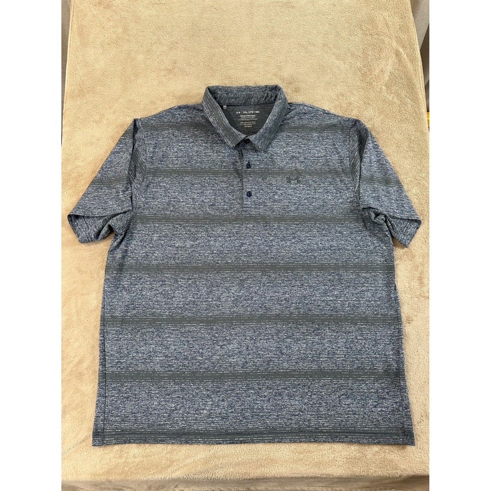 Under Armour Playoff Polo shirt Mens 3XL Gray Striped HeatGear Golf Loose EUC
